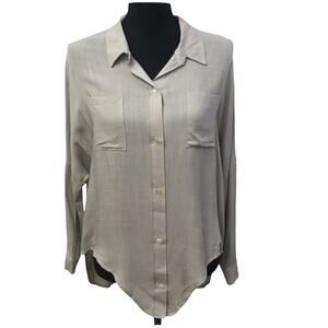Modcloth Poema Grey Purple Career Button Front  Blouse‎ Medium